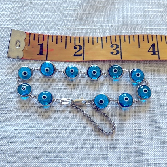 STERLING 925 SILVER PLATED MARKED TURKISH EYE BRACELET - Picture 9 of 9